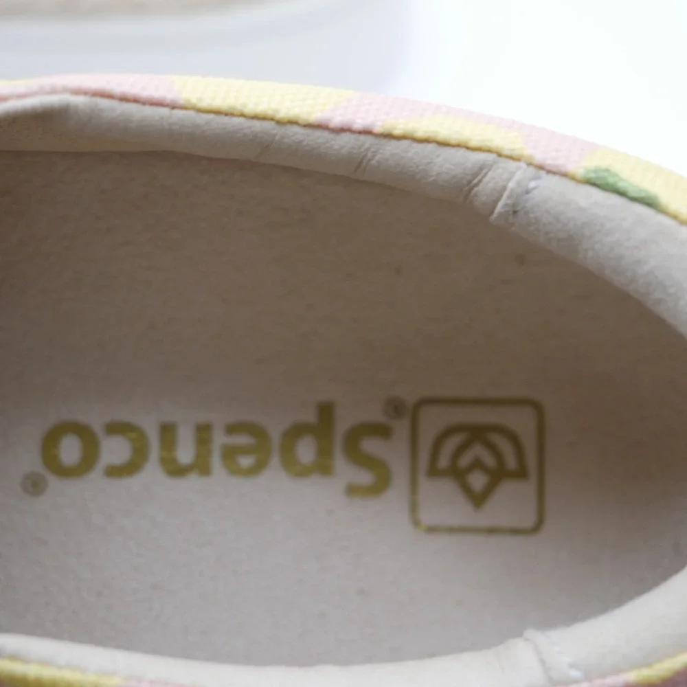Spenco Lemon Print Espadrille Platform Sneakers Pink Yellow Womens 10 D Orthotic